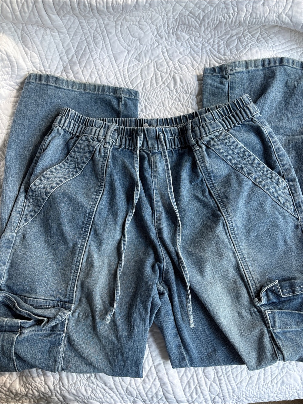 Light Blue Denim Cargo Jeans with Drawstring Waist